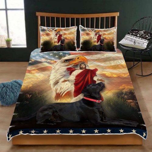 3D Black Labrador Dog Jesus Eagle Quilt Bedding Set – Perfect Christmas Gift