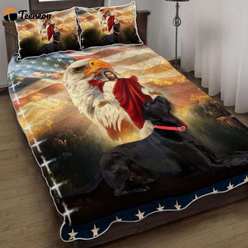 3D Black Labrador Dog Jesus Eagle Quilt Bedding Set – Perfect Christmas Gift