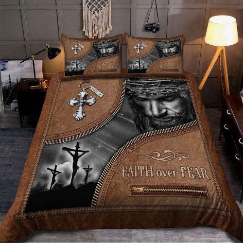 Faith Over Fear Jesus Bedding Set  Gift