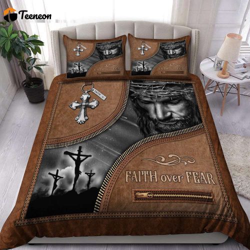 Faith Over Fear Jesus Bedding Set  Gift