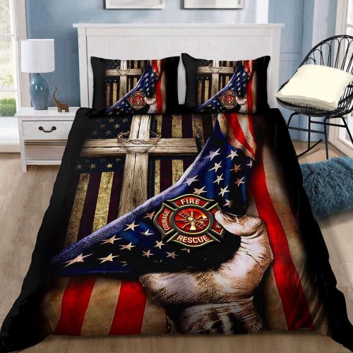 Jesus Christ Proud American Firefighter Bedding Set  Gift