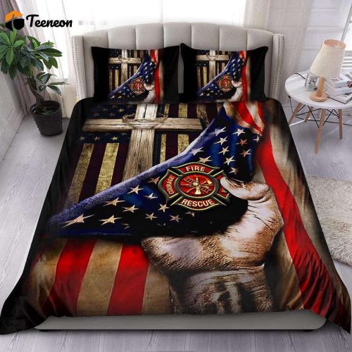 Jesus Christ Proud American Firefighter Bedding Set  Gift