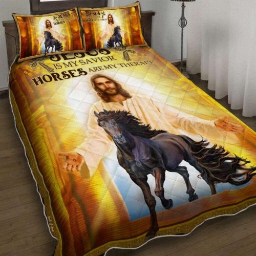 Jesus Is My Savior Horses Are My Therapy Quilt Bedding Set