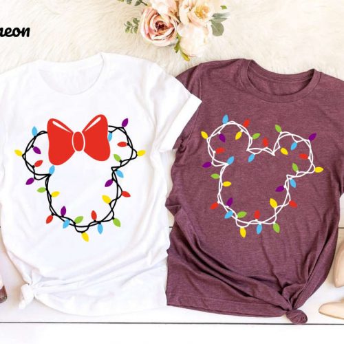 Christmas Lights Tee, Disney Mickey and Minnie Shirt, Disney Christmas Shirt, Winter Disney Shirt, Disney Mickey and Minnie Head Light Shirt