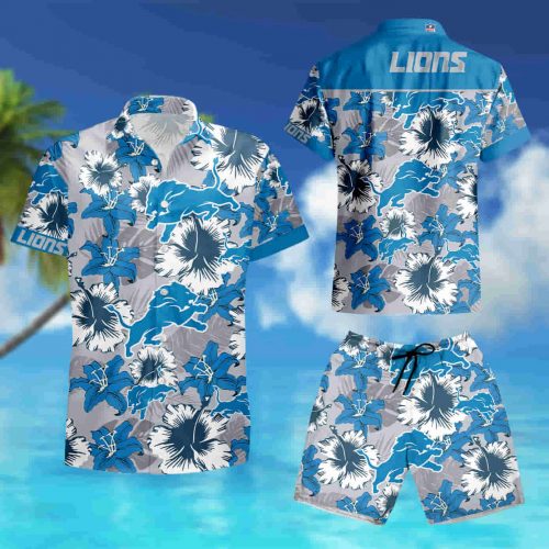 Detroit Lions Hawaiian Shirt Tropical Flower Short Sleeve Slim Fit Body-Nfl summer shirt