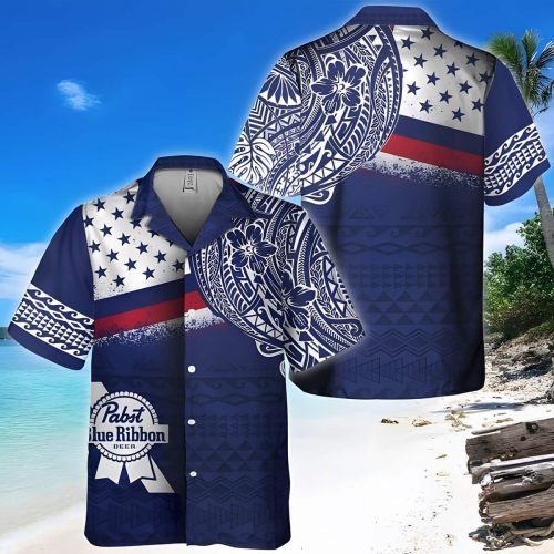 Pabst Blue Ribbon Polynesian Pattern Hawaiian Shirt Gift For Men And Women