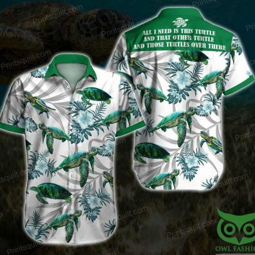 Turtles Love Floral Green And White Hawaiian Shirt Gift For Men And Women