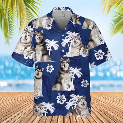 Alaskan Malamute Hawaiian Shirt, Alaskan Malamute Shirt , Custom Photo Shirt, Tropical Pattern Shirt, Hawaii Travel Shirt, Honeymoon Shirts