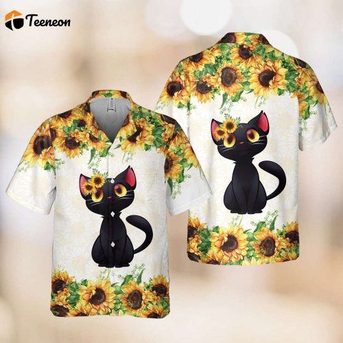 Black Cat Hawaiian Shirt, Cat Lovers Hawaiian Shirt, Cat Sunflower Hawaiian Shirt, Hawaiian Beach Tee, Summer Aloha 2023,Gifts For Cat Owner