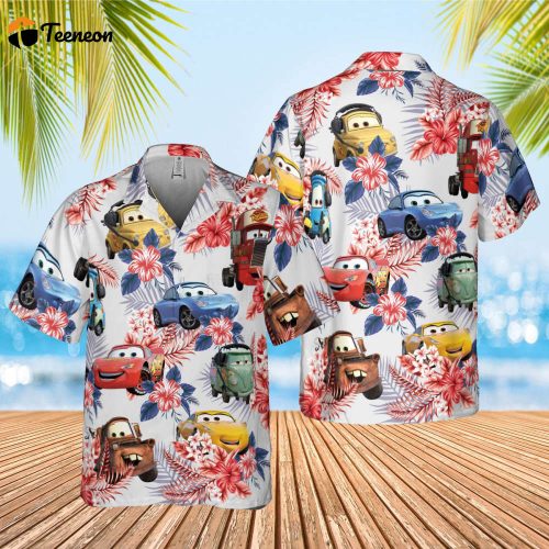 Car Pixar Hawaiian 4th Of July Shirt, Car Aloha Shirt, Lightning Mcqueen Hawaiian Shirt ,Cars Land Hawaiian Shirt, Summer Family Trip