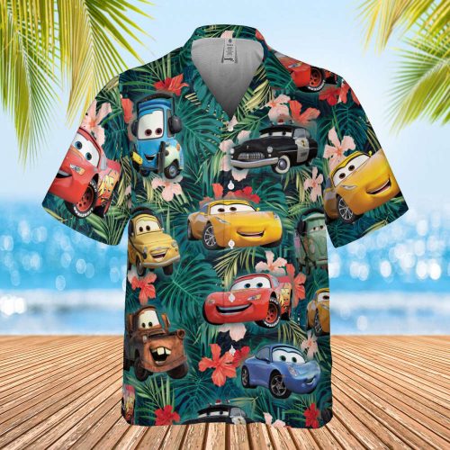 Cars Hawaiian Shirt, Lightning McQueen Doc Hudson Summer Hawaiian, Car Aloha Shirt, Car Pixar Hawaiian Button Downs Shirt, Halloween Summer