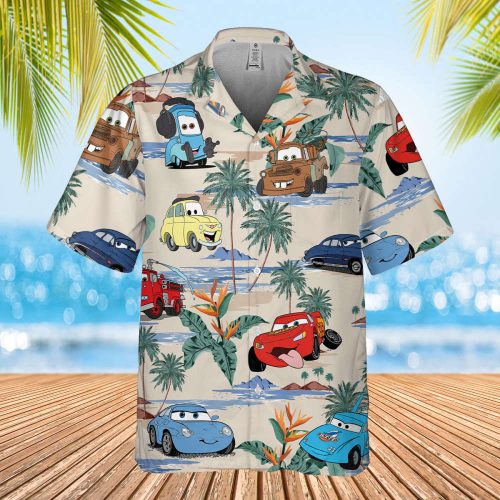 Cars Hawaiian Shirt, Lightning McQueen Doc Hudson Summer Hawaiian, Car Aloha Shirt, Car Pixar Hawaiian Button Downs Shirt, Halloween Summer