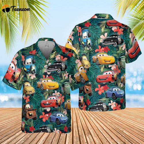 Cars Hawaiian Shirt, Lightning McQueen Doc Hudson Summer Hawaiian, Car Aloha Shirt, Car Pixar Hawaiian Button Downs Shirt, Halloween Summer