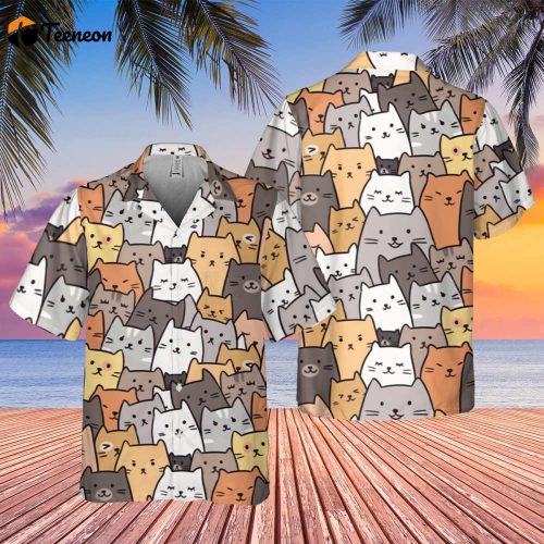 Cat Art Hawaiian Shirt, Cat Love Hawaiian Shirt,Funny Cat Shirt, Cat Lovers Shirt, Cat Button Shirt, Hawaiian Shirt Men, Summer Hawaii Shirt