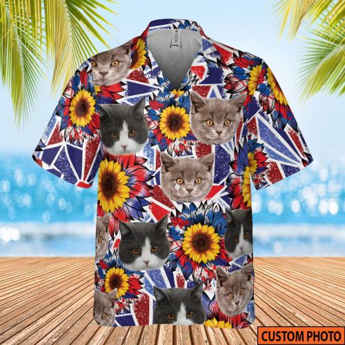 Cat Personalized Hawaiian Shirt, Personalized Cat Hawaiian Shirt, Tropical Cat Hawaii Shirt, Custom Photo Own Cat, Gift For Cat Lover