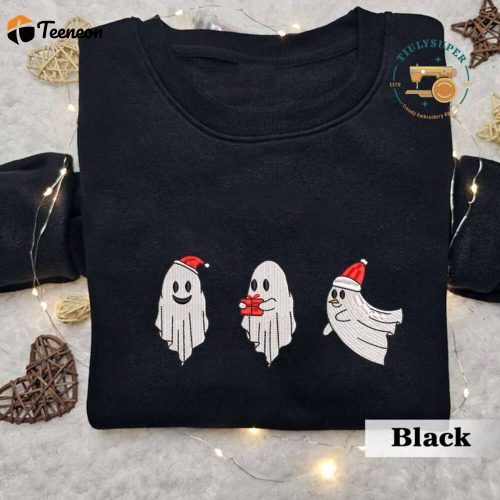 Christmas Spooky Season Embroidered Sweater, Embroidered Christmas Season Spooky Sweatshirt, Ghost Embroidered Shirt, Spooky Embroidered