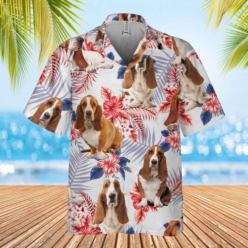 Custom Photo Basset Hound Hawaiian Shirt, Gifts For Dog Lovers, Basset Beach Shirt, Aloha Shirts Men/Women, Anniversary, Pet Lover Birthday