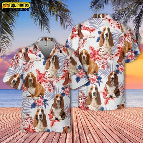 Custom Photo Basset Hound Hawaiian Shirt, Gifts For Dog Lovers, Basset Beach Shirt, Aloha Shirts Men/Women, Anniversary, Pet Lover Birthday