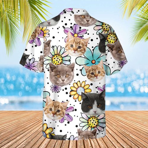 Custom Photo Cat Hawaiian Shirt, Cat Hawaiian Shirt, Tropical Cat Hawaii Shirt, Floral Hawaiian Shirt, Own Cat, Gift For Cat Lover