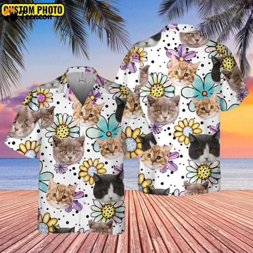 Custom Photo Cat Hawaiian Shirt, Cat Hawaiian Shirt, Tropical Cat Hawaii Shirt, Floral Hawaiian Shirt, Own Cat, Gift For Cat Lover