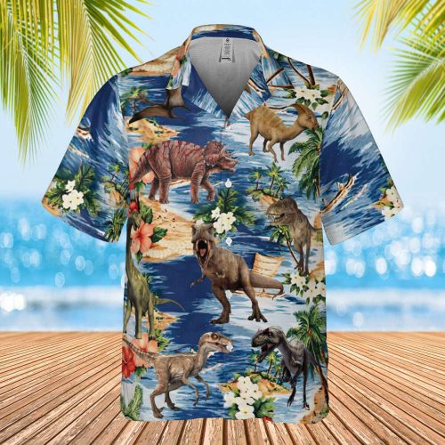 Dinosaur Hawaiian Shirt, Tropical Dinosaur Hawaiian Shirts for Men Women, Dinosaur Lover Shirt, Dinosaur Summer Aloha Shirt, Summer Dinosaur