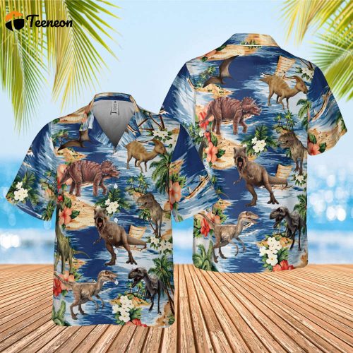 Dinosaur Hawaiian Shirt, Tropical Dinosaur Hawaiian Shirts for Men Women, Dinosaur Lover Shirt, Dinosaur Summer Aloha Shirt, Summer Dinosaur