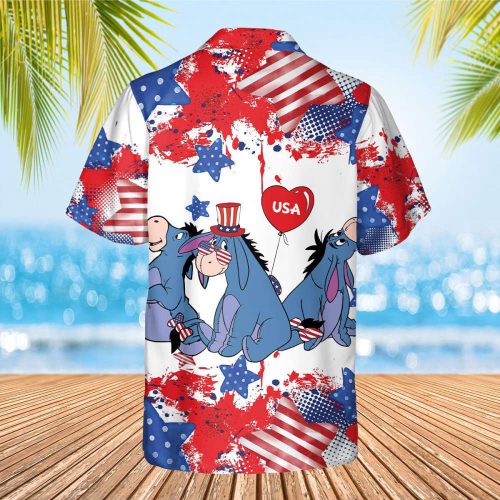 Eeyore Hawaii Shirt, Hawaiian Shirt Men/ Women, Vacation 2023 shirt, Gift For Family, 4th of July Shirt, Hawaiian American Flag Shirt