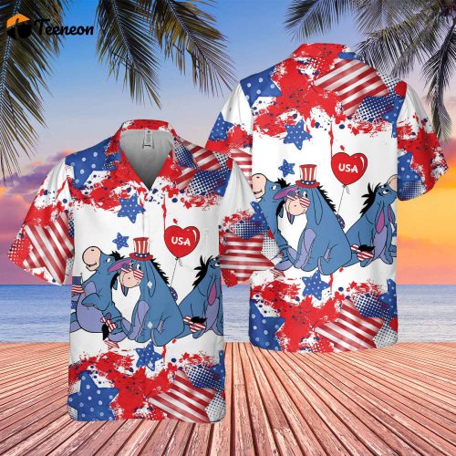 Eeyore Hawaii Shirt, Hawaiian Shirt Men/ Women, Vacation 2023 shirt, Gift For Family, 4th of July Shirt, Hawaiian American Flag Shirt