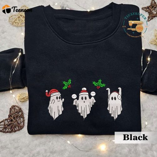 Embroidered Christmas Spooky Sweatshirt, Christmas Spooky Season Sweater, Spooky Embroidered Sweatshirt, Ghost Embroidered Shirt