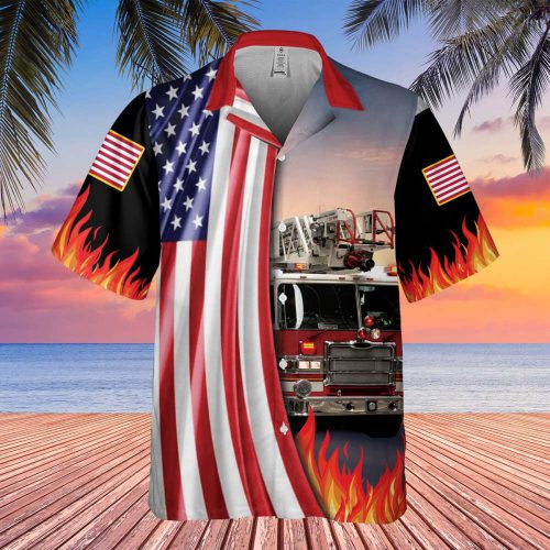 Firefighter Aloha Shirt Summer Casual Button-Down Shirts, Firefighter Hawaiian Shirt for Men, Firefighter Hawaii Beach Shirt