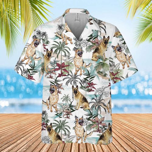 German Shepherd Summer Tropical Pattern, Custom Photo Dog Shirt, Aloha Hawaiian Tee, Hawaiian Shirts for Men/ Women, Tropical Hawaiian Shirt