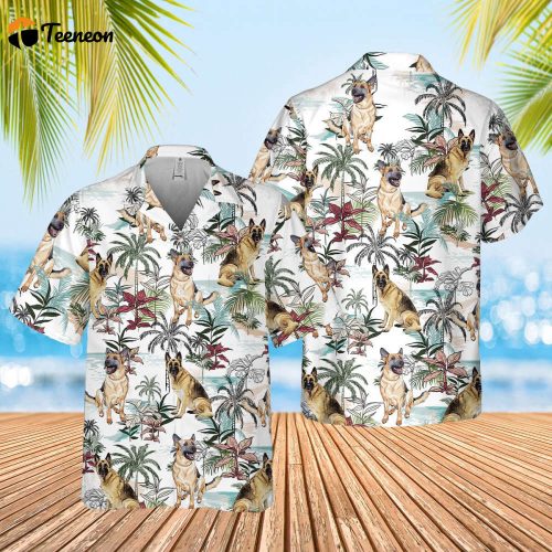 German Shepherd Summer Tropical Pattern, Custom Photo Dog Shirt, Aloha Hawaiian Tee, Hawaiian Shirts for Men/ Women, Tropical Hawaiian Shirt