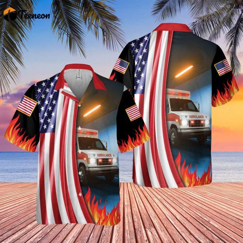 Hawaiian EMT Shirt, American Flag Shirt,  Beach Holiday Hawaii Shirt, Summer Vacation Aloha Shirt, Shirt For Men/ Women, 4th Of July Shirt