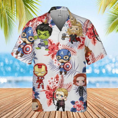 Marvel Avengers Hawaiian Shirt, Captain American 4th of July Shirt, Iron man, Thor Hawaiian Tee, Summer Vacation Aloha Tee, Super Hero Beach