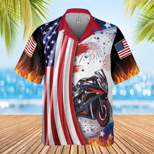 Motobike USA Flag Hawaiian Shirt, Motocross Lover Hawaii Beach Retro, Hawaii Shirt, Hawaiian Aloha Shirt, Hawaii Shirt for Men and Women