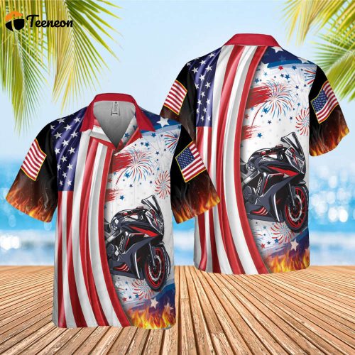 Motobike USA Flag Hawaiian Shirt, Motocross Lover Hawaii Beach Retro, Hawaii Shirt, Hawaiian Aloha Shirt, Hawaii Shirt for Men and Women