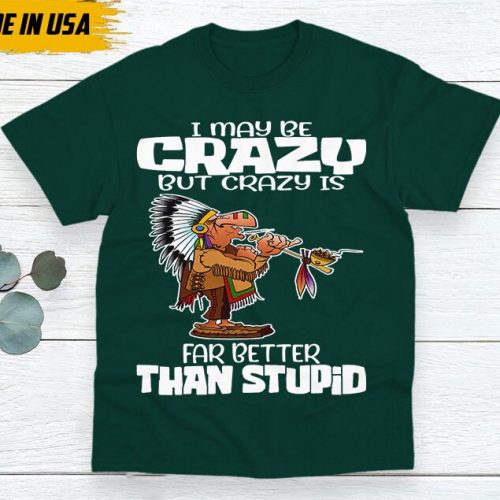 Native American Unisex T-Shirt, Native American Gift, Native American Shirt, I May Be Crazy But Crazy Is Far Better Than Stupid