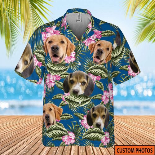 Personalized Photo Dog Lover Shirt, Couple Hawaiian Shirt, Custom Photo Shirt, Tropical Pattern Shirt, Hawaii Travel Shirt, Animal Hawaiian