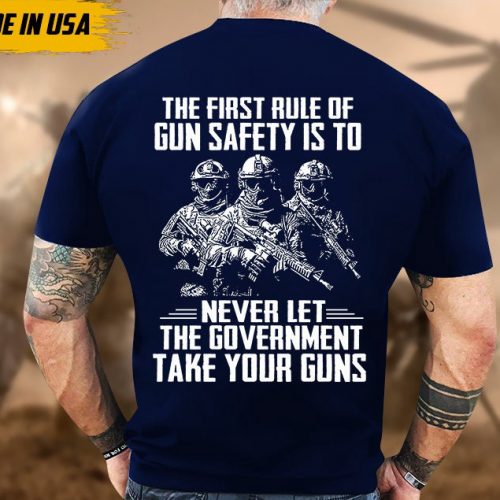 Proudly Served Veteran Tshirt, First Rule Of Gun Safety Is To Never Let Gov Take Gun, American Flag Sleeve Tee, Patriotic Fathers Day Gift