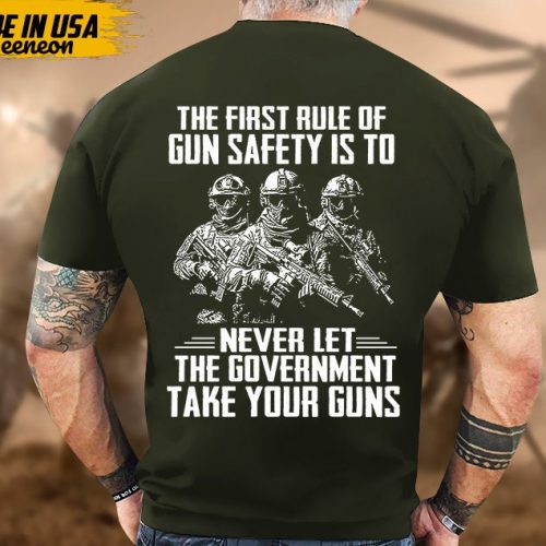 Proudly Served Veteran Tshirt, First Rule Of Gun Safety Is To Never Let Gov Take Gun, American Flag Sleeve Tee, Patriotic Fathers Day Gift