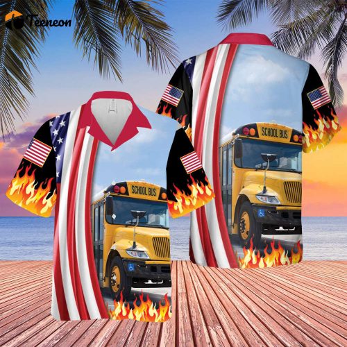 School Bus Driver Haiwaiian Shirt, Beach Holiday Hawaii Shirt, Summer Vacation Aloha Shirt, Shirt For Men/ Women, American Flag Shirt