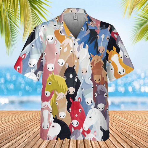 Tropical Horse Hawaiian Shirts for Men Women, Animal Print Mens Casual Shirt Button Down Short Sleeves, Farm Lovers Shirt, Horse Lover Shirt