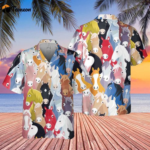 Tropical Horse Hawaiian Shirts for Men Women, Animal Print Mens Casual Shirt Button Down Short Sleeves, Farm Lovers Shirt, Horse Lover Shirt