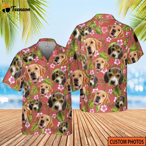 Tropical Vintage Monstera Palm Branches Tropical Flowers Custom Dog Photo, Custom Photo Shirt, Tropical Pattern Shirt, Hawaii Travel Shirt