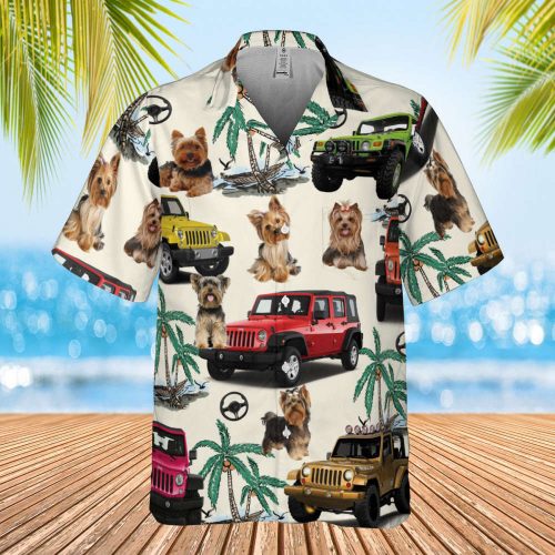 Yorkshire Terrier Car Hawaiian Shirt, Tropical Pattern Shirt, Hawaii Travel Tee, Car Hawaii Shirt For Men Button Down, Vacation Shirt