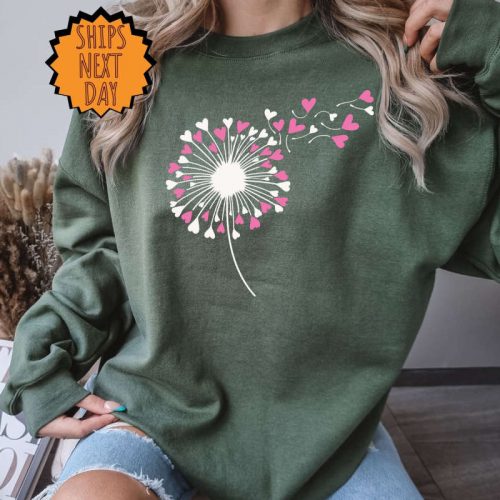 Dandelion Sweatshirt, Valentine’s Hoodie, Lovers Gift Shirt, Valentine’s Day Shirt, Valentine Flower Tee, Gift for Valentines, Couple Shirt