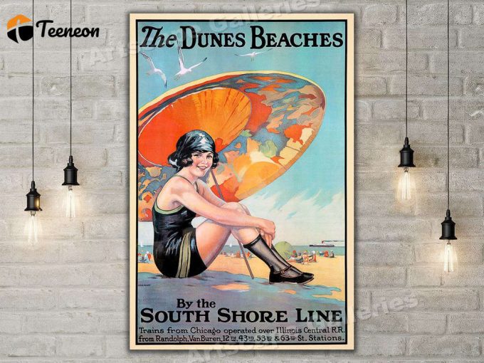 Dunes Beach – 1920s South Shore Line Vintage Style Travel Poster for Home Decor Gift