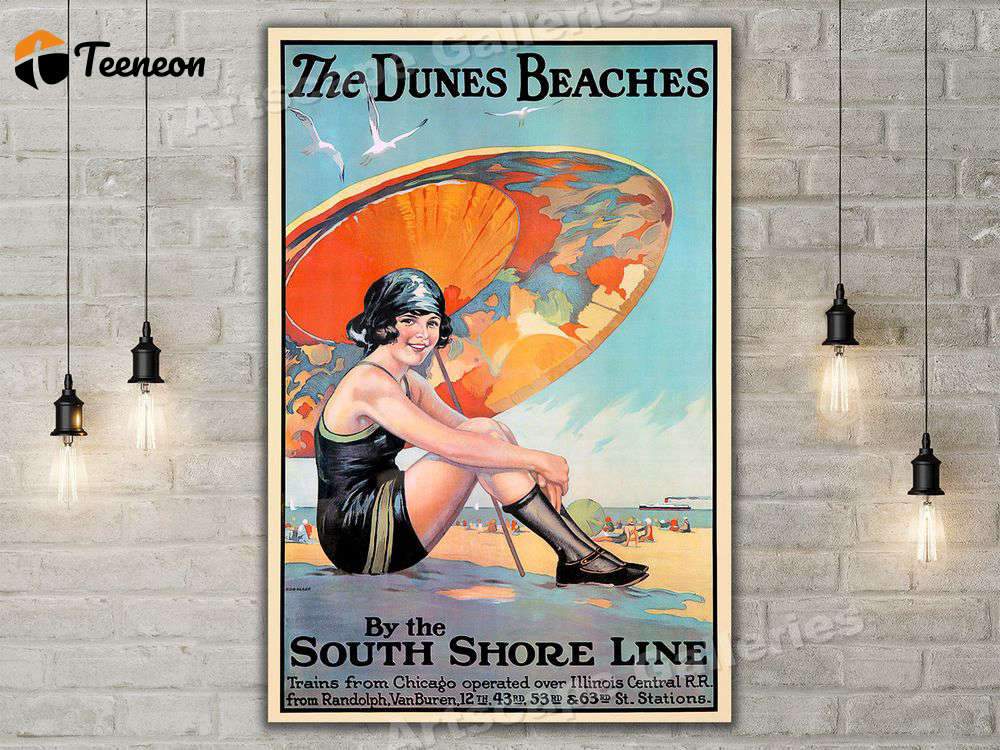 Dunes Beach – 1920s South Shore Line Vintage Style Travel Poster for Home Decor Gift Dunes Beach – 1920s South Shore Line Vintage Style Travel Poster for Home Decor Gift