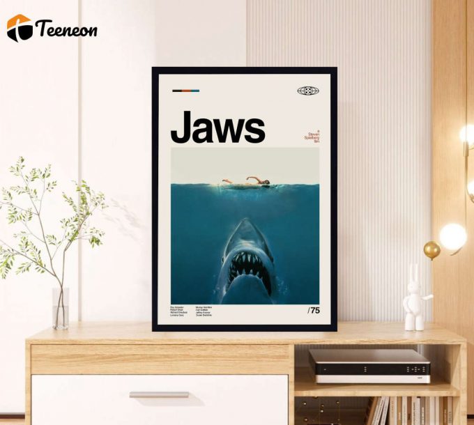 Jaws Poster for Home Decor Gift – Steven Spielberg Film – Minimalist Poster for Home Decor Gift – Retro Poster for Home Decor Gift – Vintage inspired – Midcentury Art – Wall Decor – Gifts for him