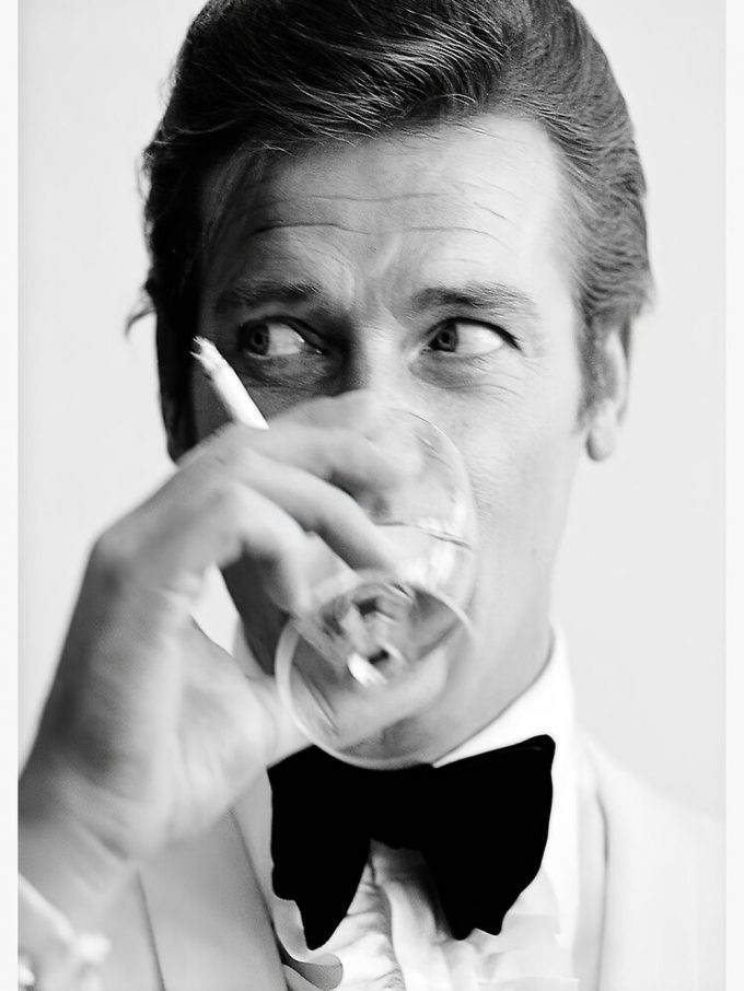 Roger Moore with Martini Retro Vintage Poster for Home Decor Gift Canvas